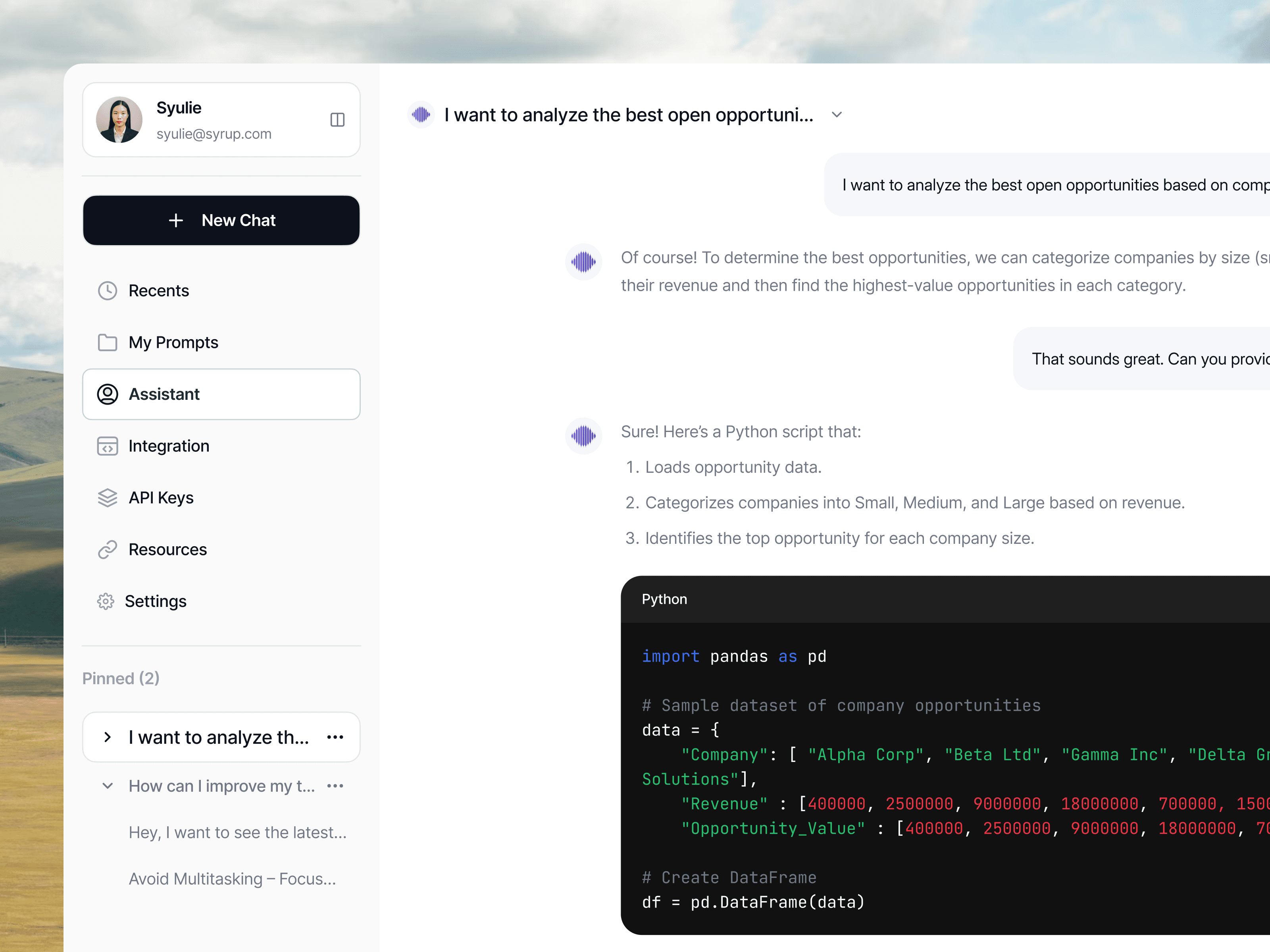 Syrup GPT — project screen by Syrup Studio