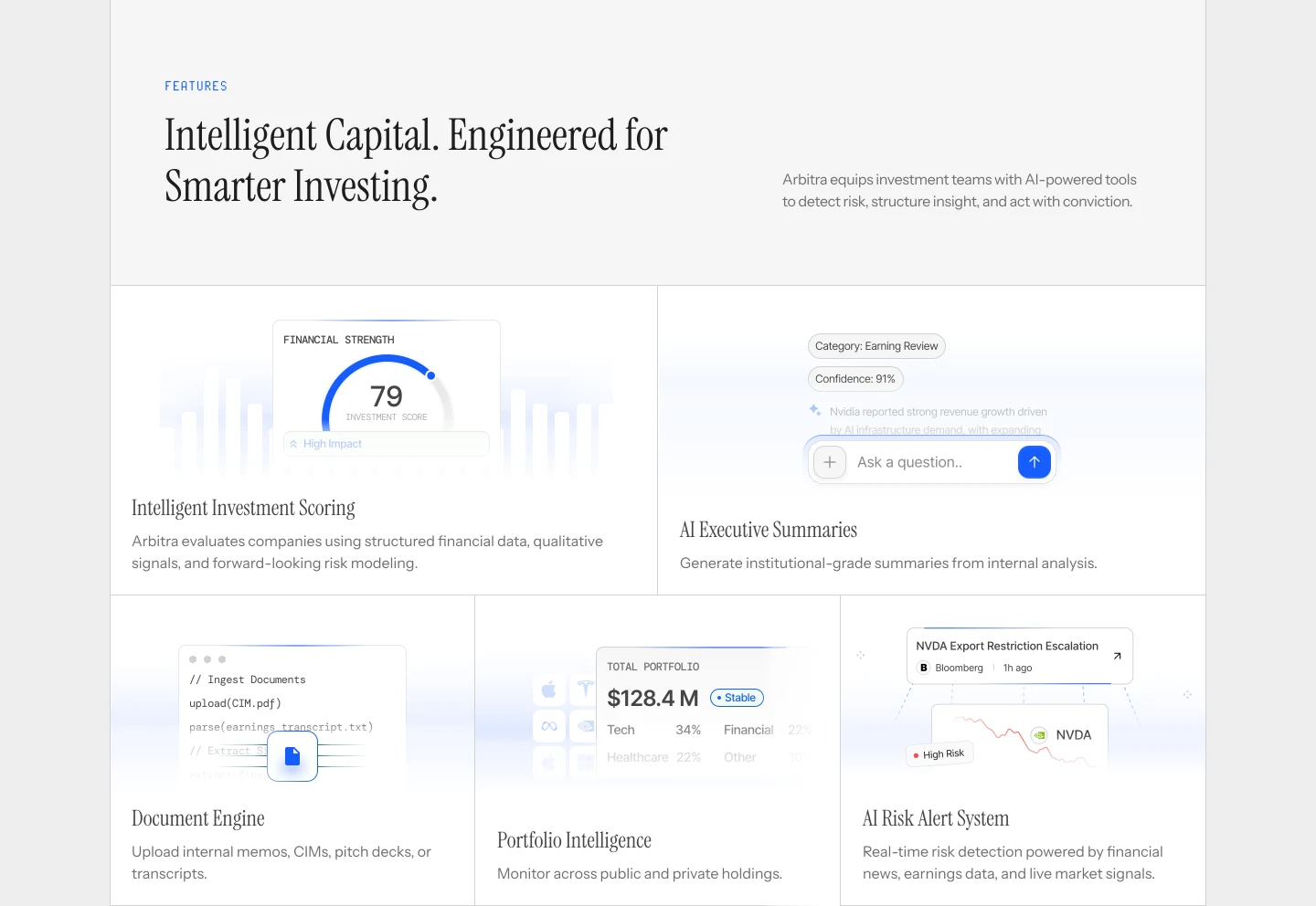 Arbitra AI features section