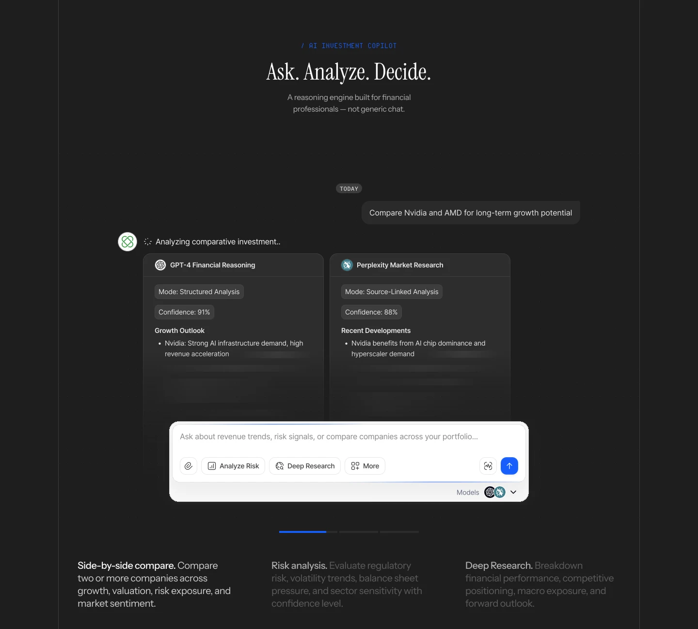 Arbitra AI investment copilot product view