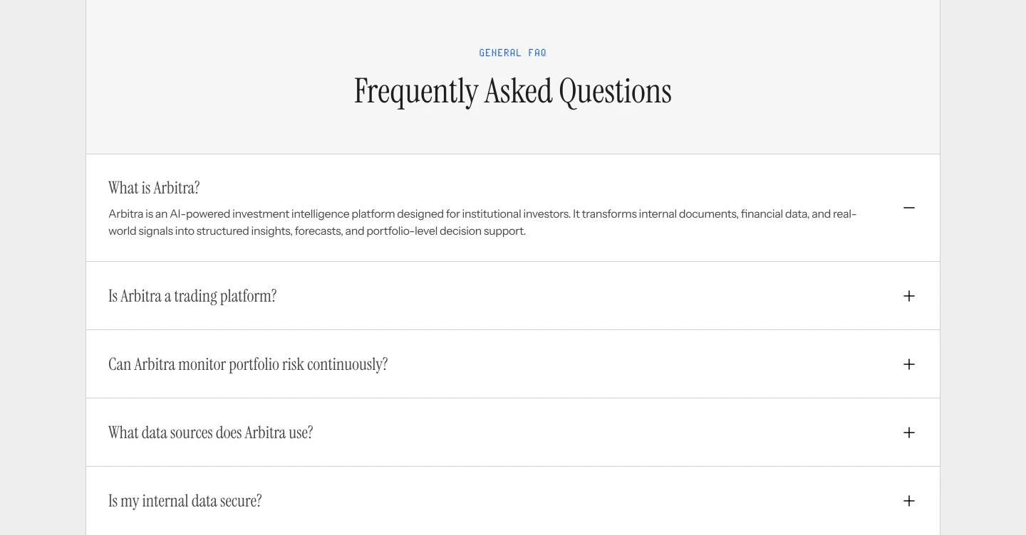 Arbitra AI FAQ section