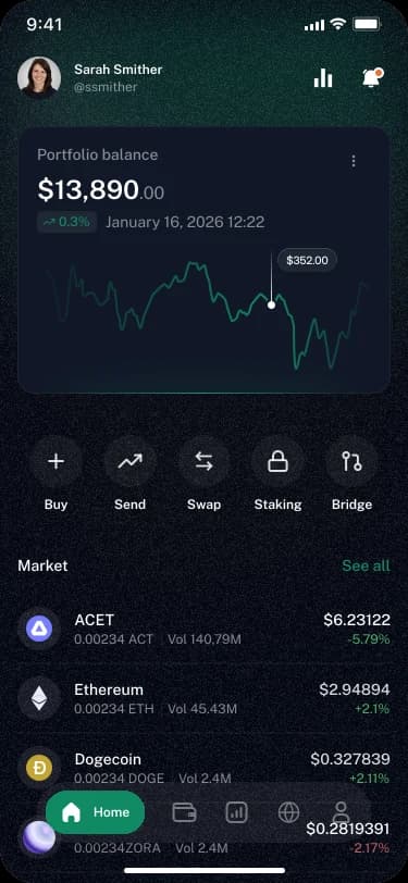 Crypto payment app dashboard screen