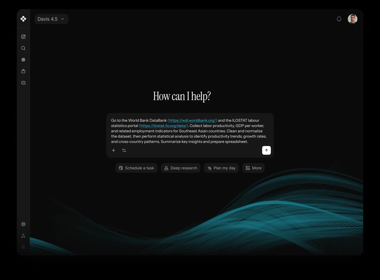 Davis AI typing and processing state