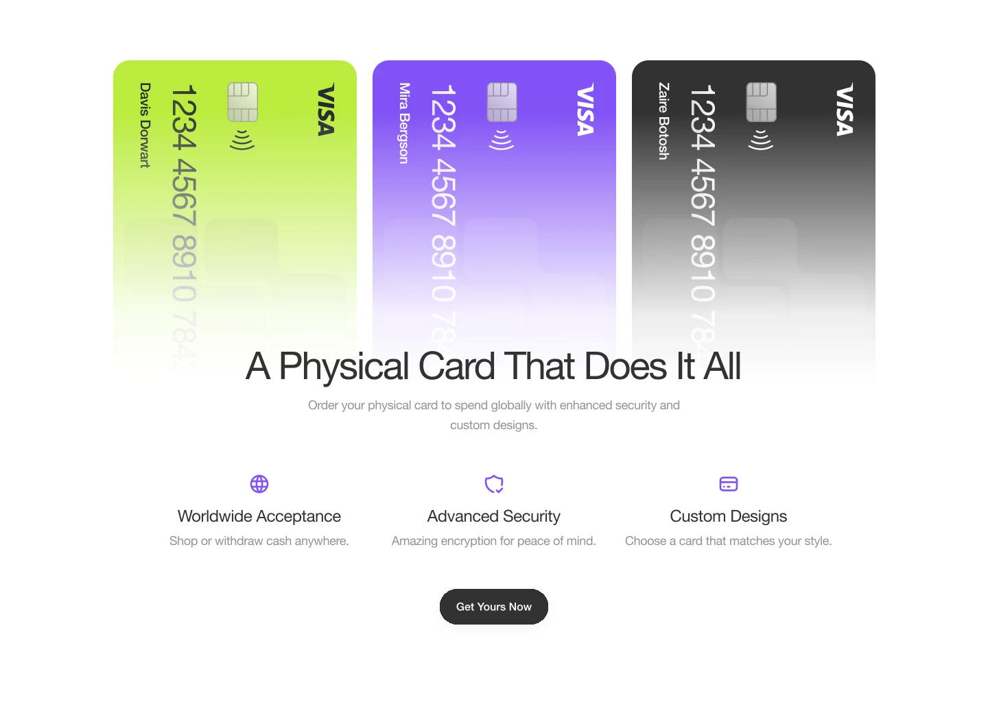 Finovus card management and product selection