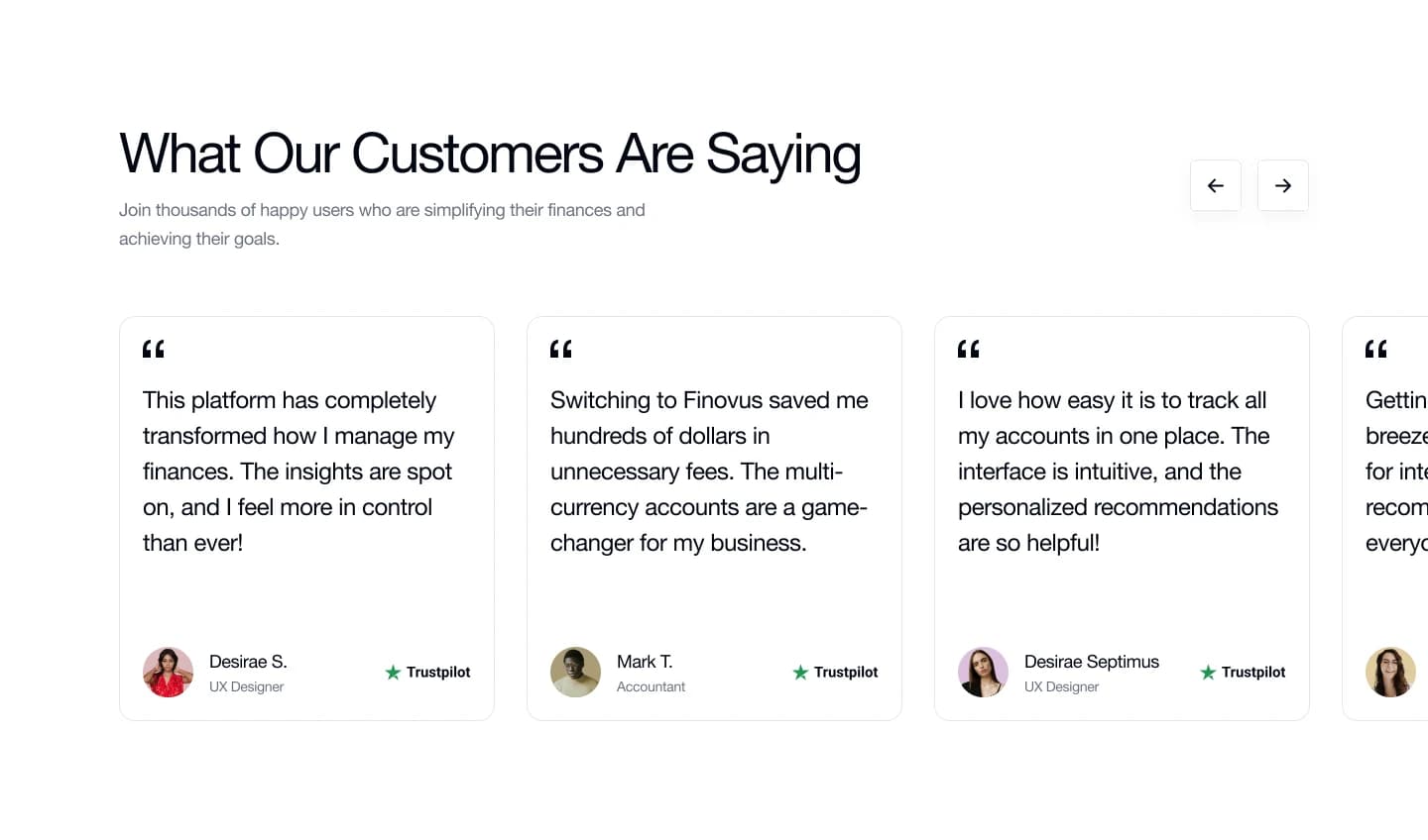 Finovus customer testimonials and social proof