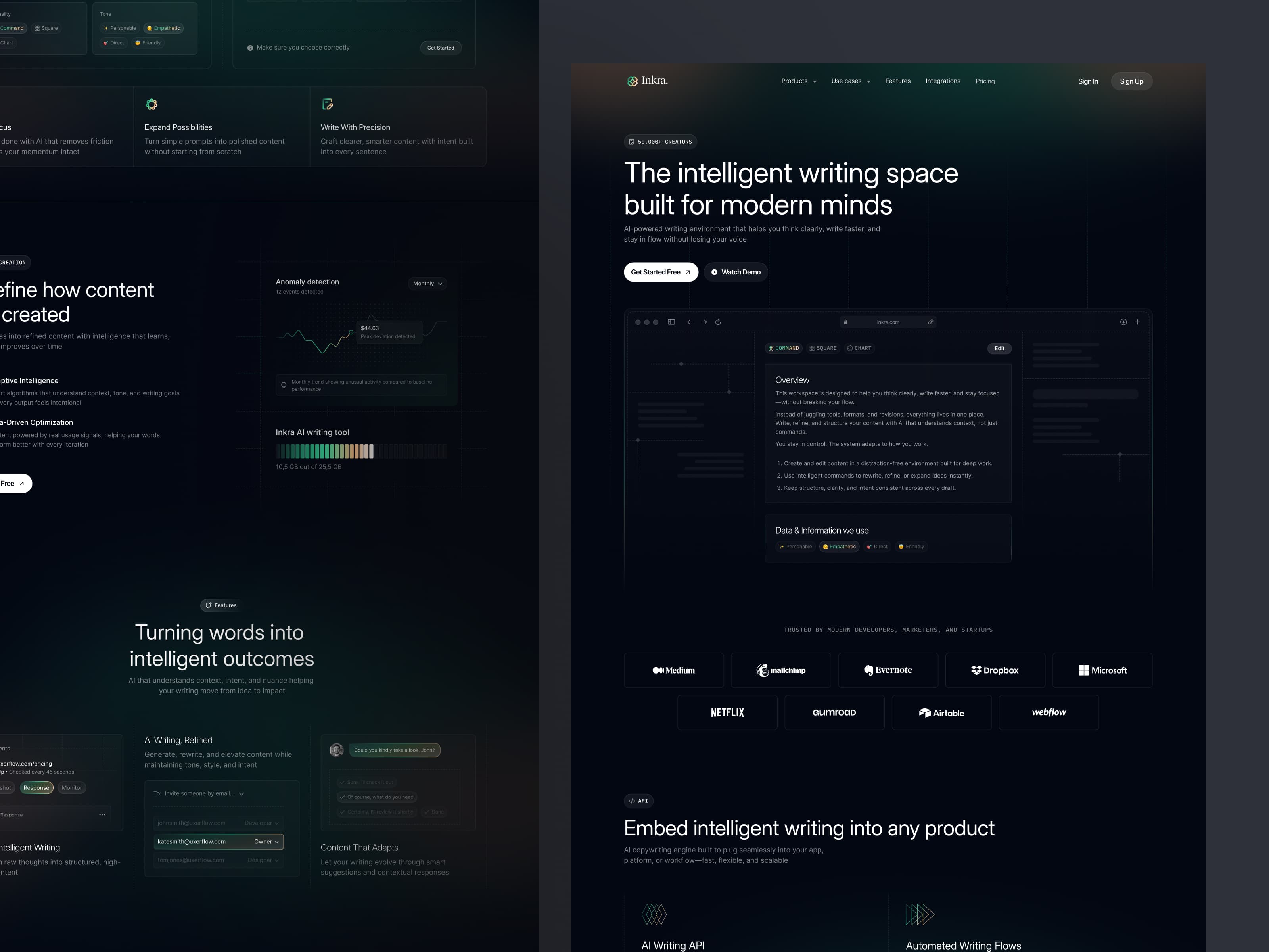 AI Writing Tool Dark Mode — interface design by Syrup Studio