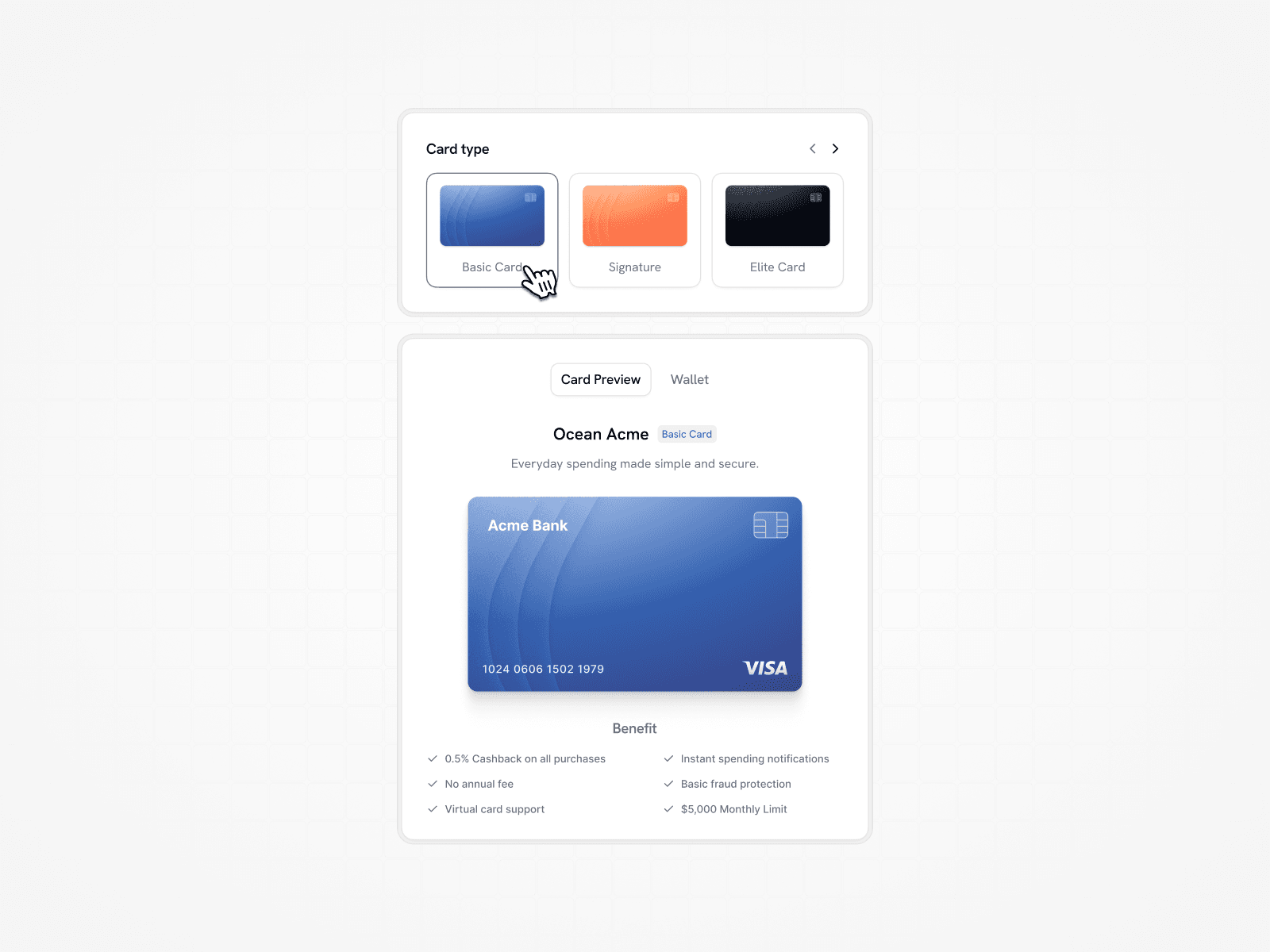 Credit Card Selection Page