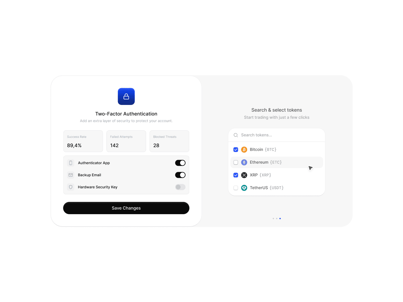 Cryptocurrency Security Settings Screen