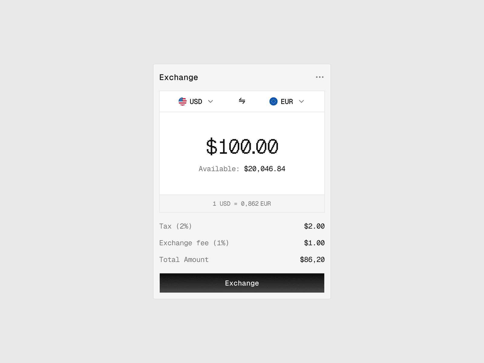 Currency Exchange Widget — interface design by Syrup Studio