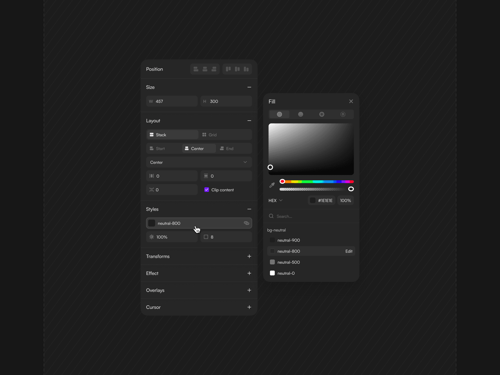Design Tool Settings Panel — interface design by Syrup Studio