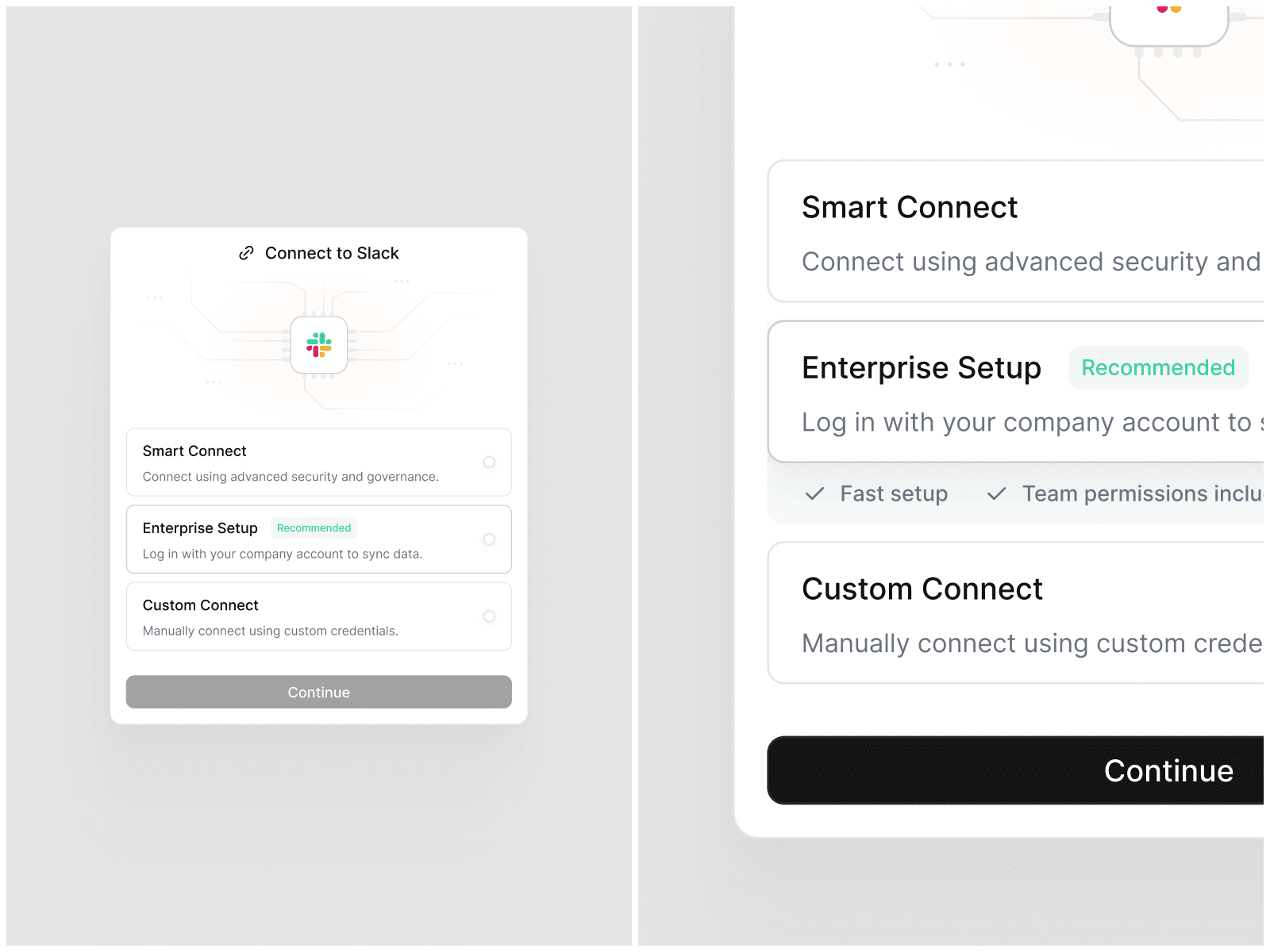 Integration Setup Options Screen