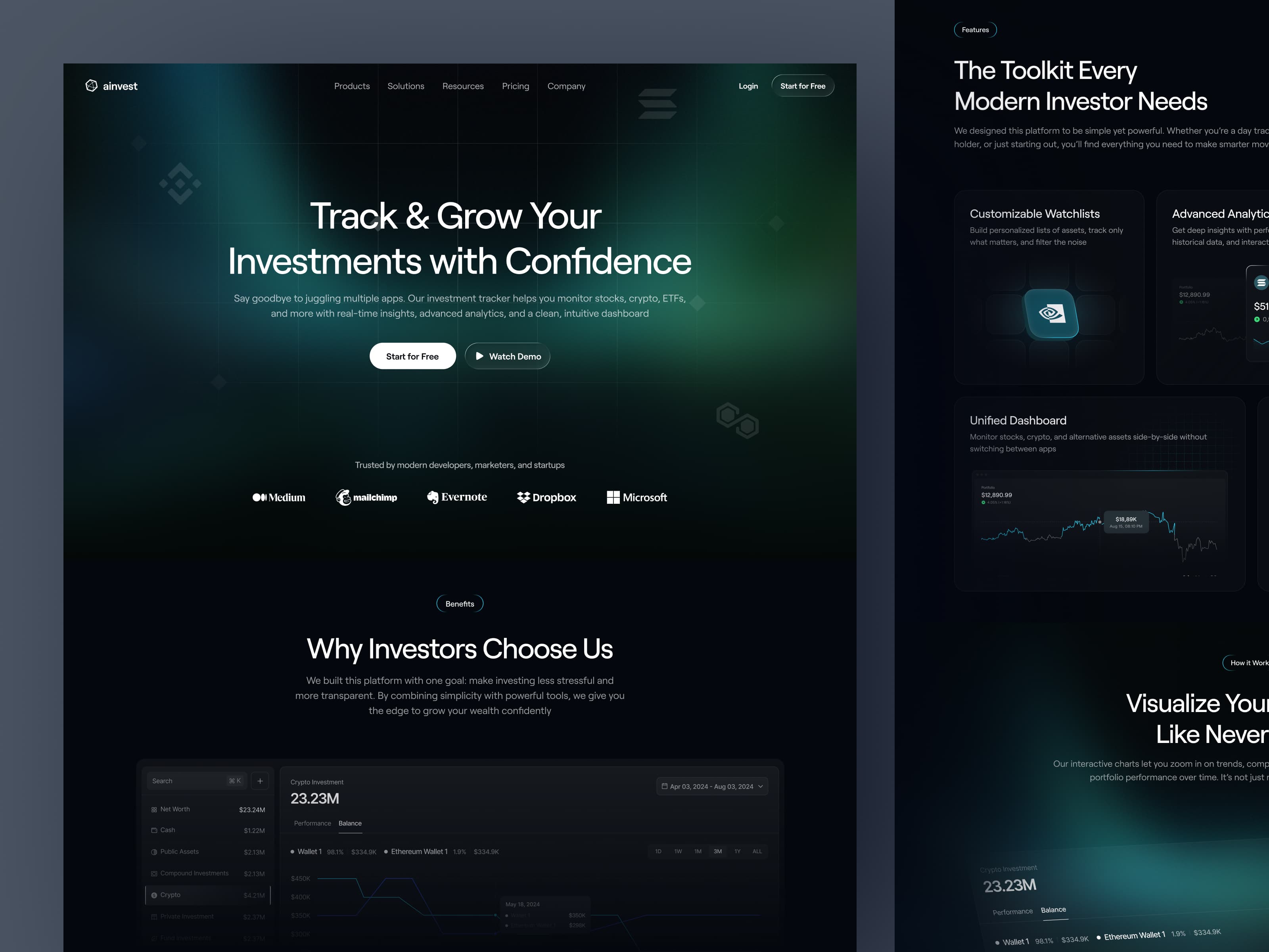 Investment Platform Landing Page — interface design by Syrup Studio