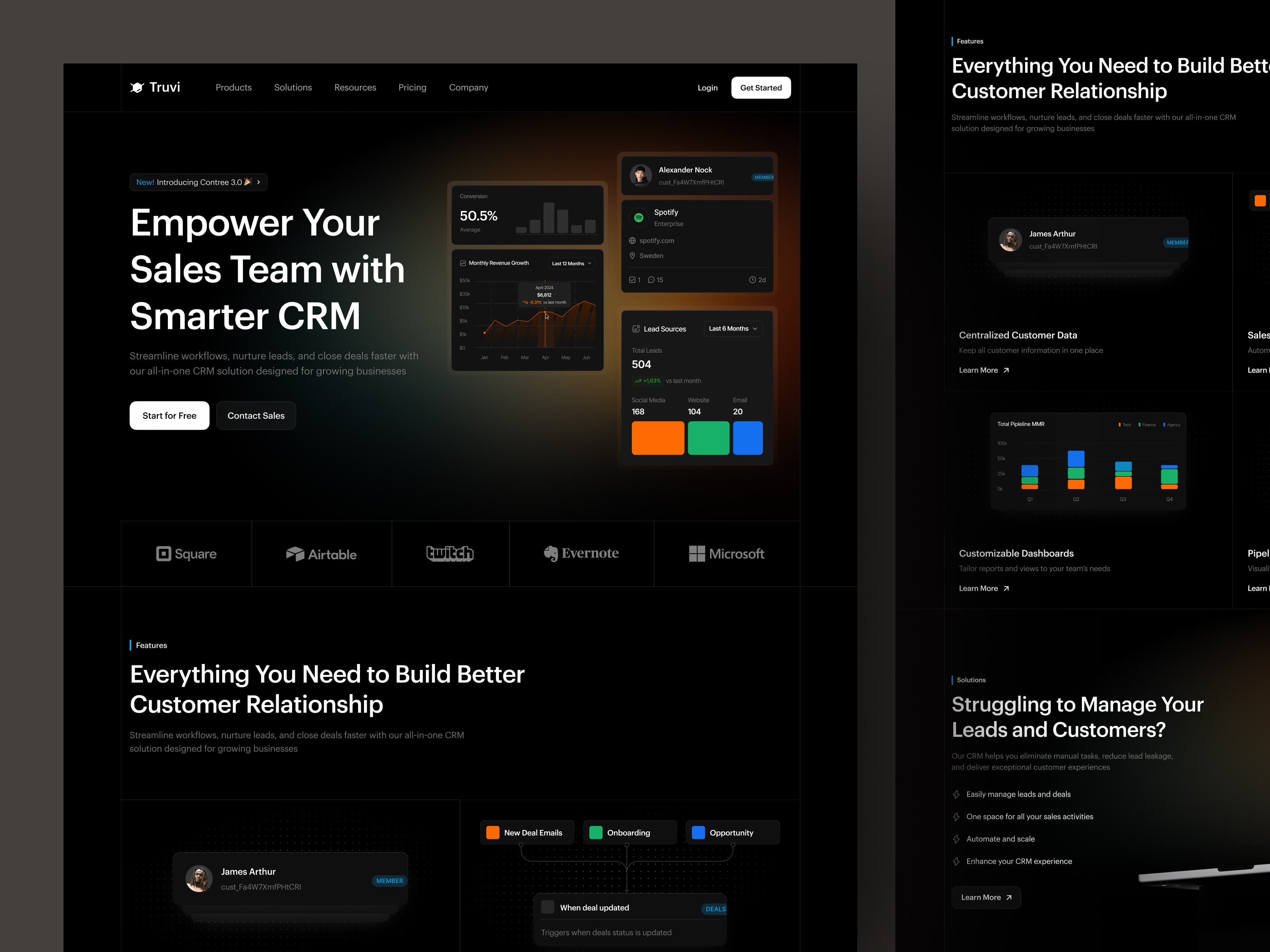 SaaS CRM Marketing Page — interface design by Syrup Studio