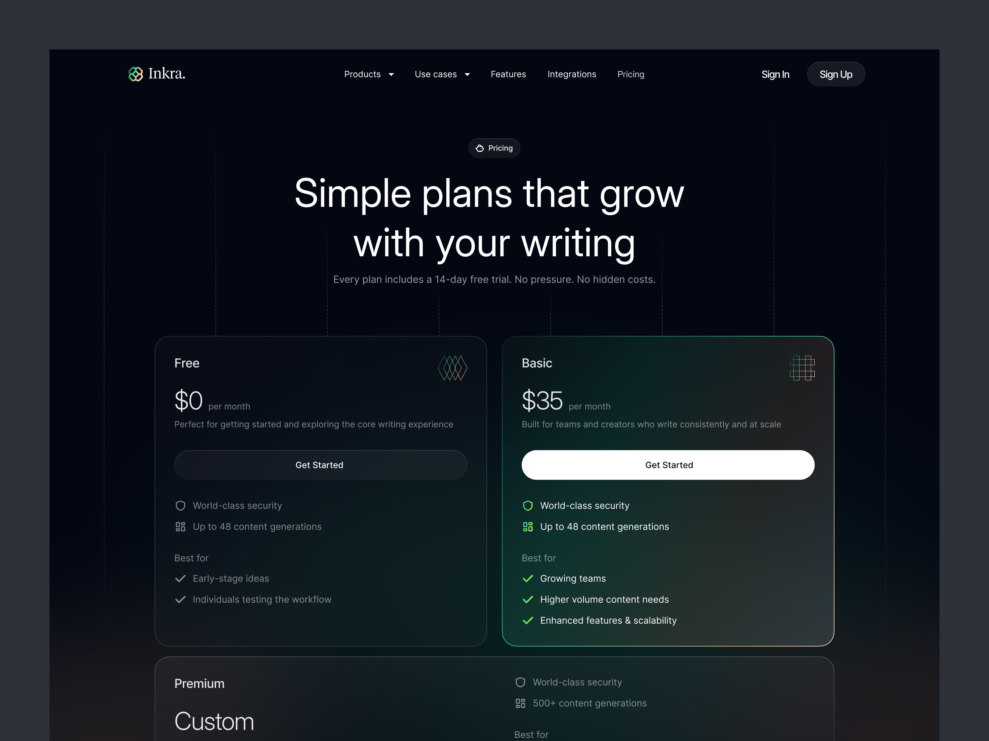 SaaS Pricing Page Dark Mode — interface design by Syrup Studio