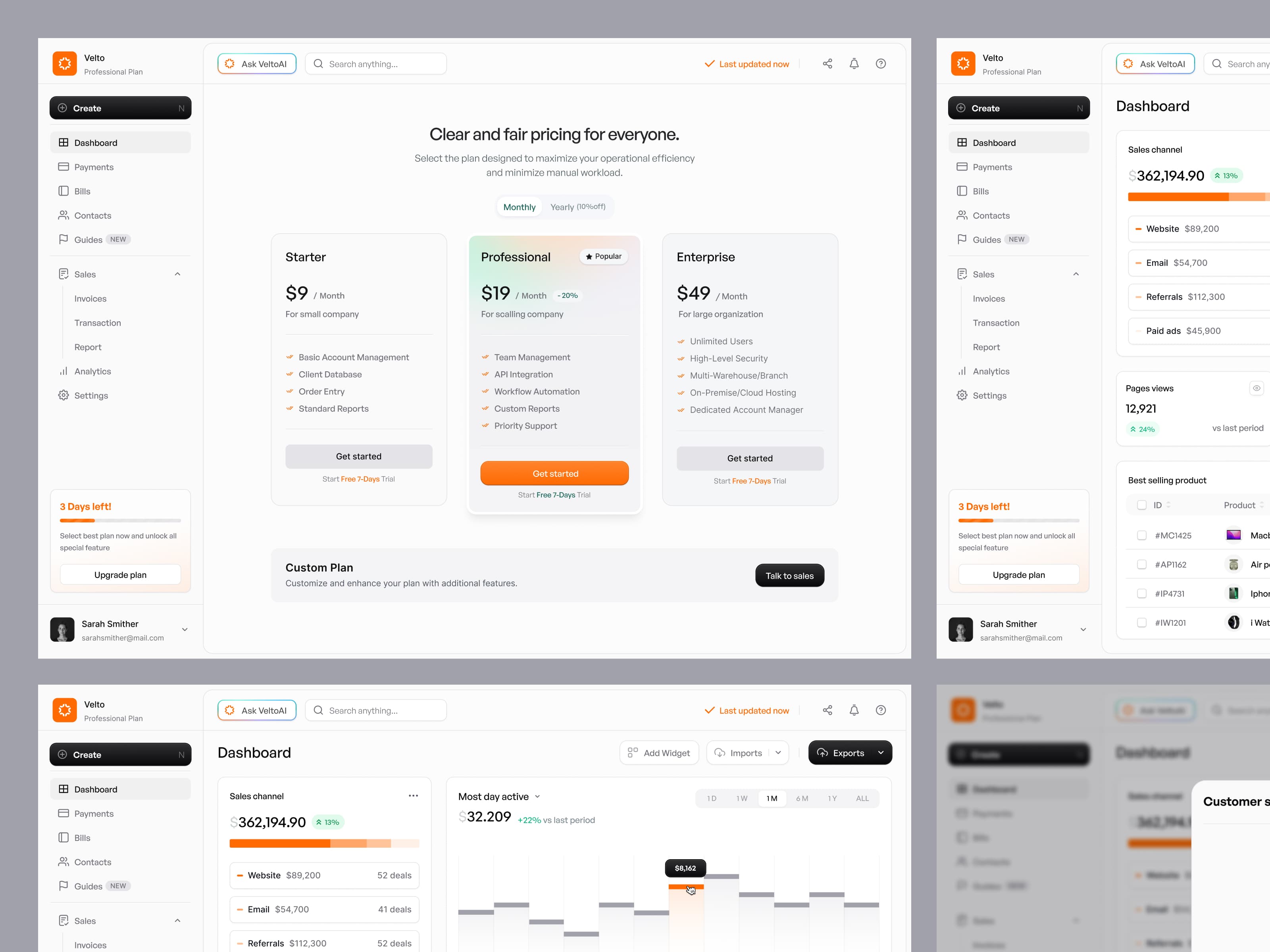 SaaS Pricing and Dashboard Pages — interface design by Syrup Studio