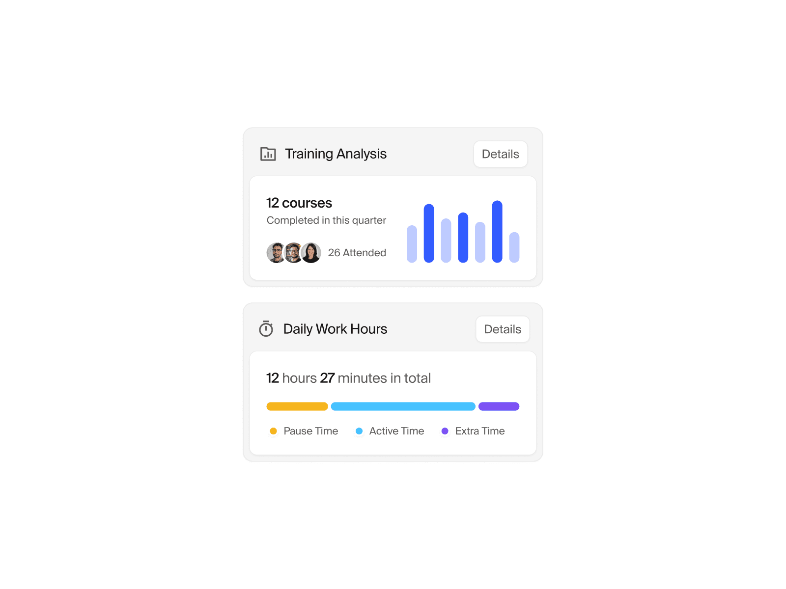 Training and Work Hours Dashboard — interface design by Syrup Studio